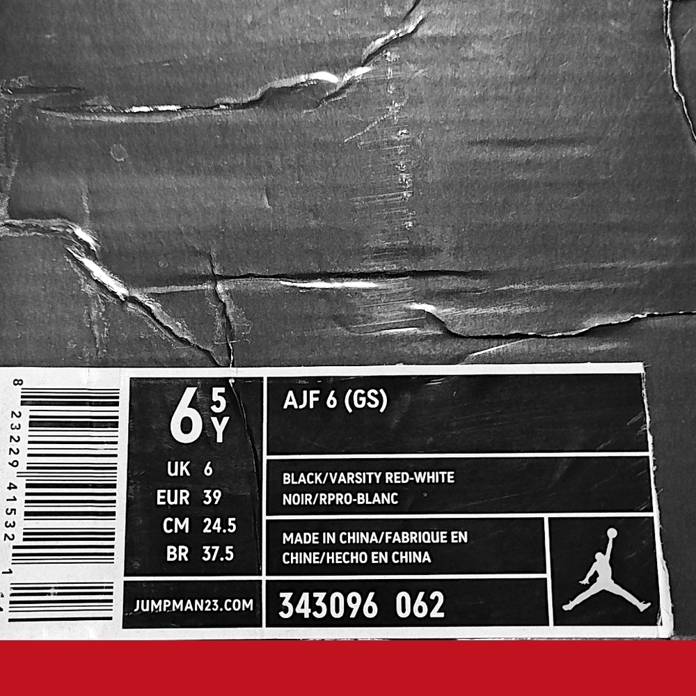 🚻 6.5Y US — AJF 6 GS 2008 [BLACK/VARSITY RED–WHITE] 343096-062 - Picture 8 of 9